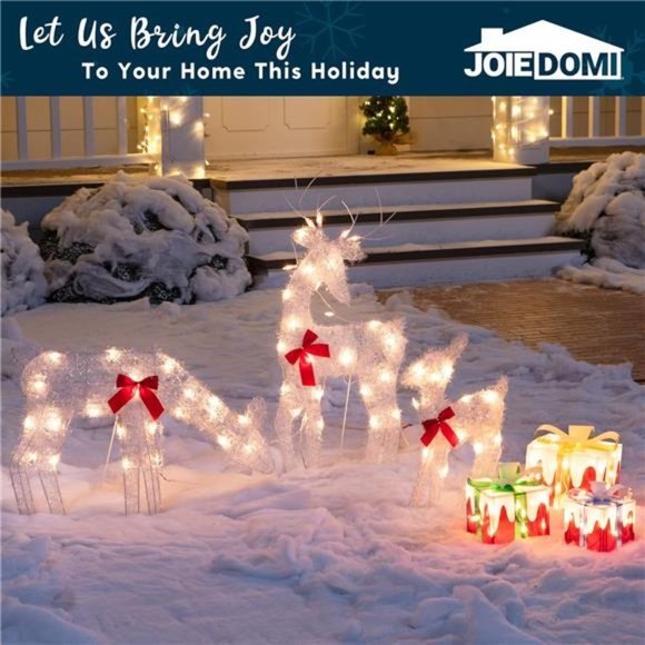 3 Pcs 2D Christmas Reindeer Family Decor Warm White Lights with Metal Stakes - Picture 6 of 7